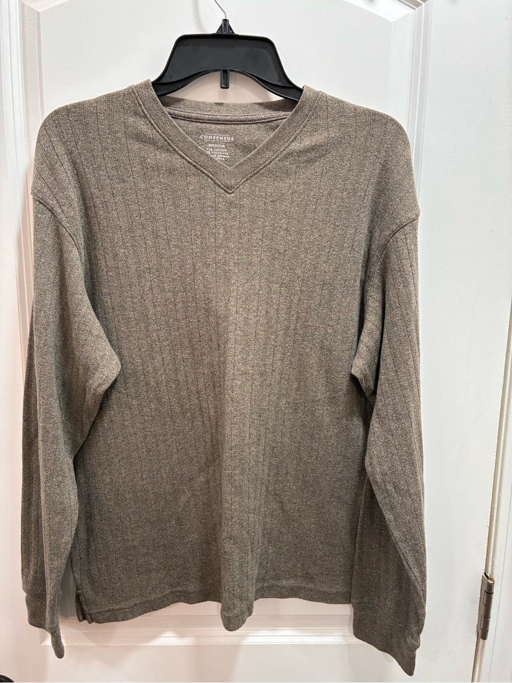 Comfort Knit V-Neck Sweater in Taupe by Coburns